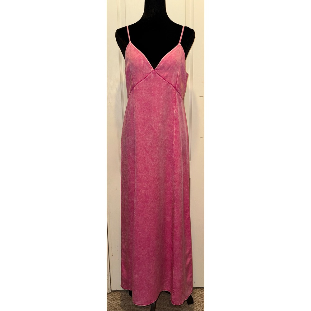 Zenana Women Pink Mineral Wash Tencel Maxi Dress V-Neck DSW-7275Y Medium NWOT
